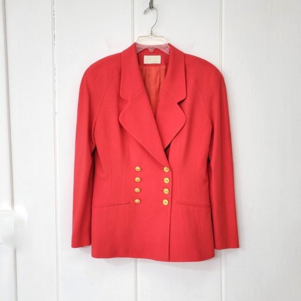 Cache Vintage Double Breasted Blazer Bright Coral Women's Size 14 - Picture 2 of 6